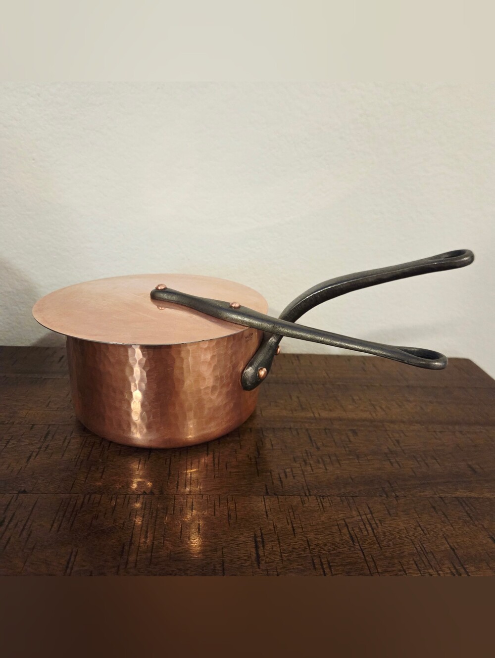 Bourgeat France 6.5" Copper Saucepan with Lid Tin Lined Cast-iron Handles
